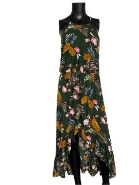 Women's Green Floral Halter Maxi Dress